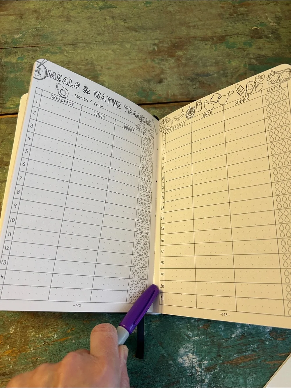 Daily Journal / Tracker/ Organizer Black with Moon & Flower Design